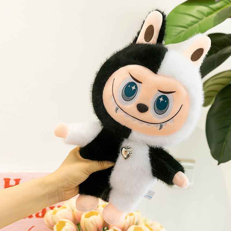 Плюшена играчка Labubu, 25 см (черно-бяла)