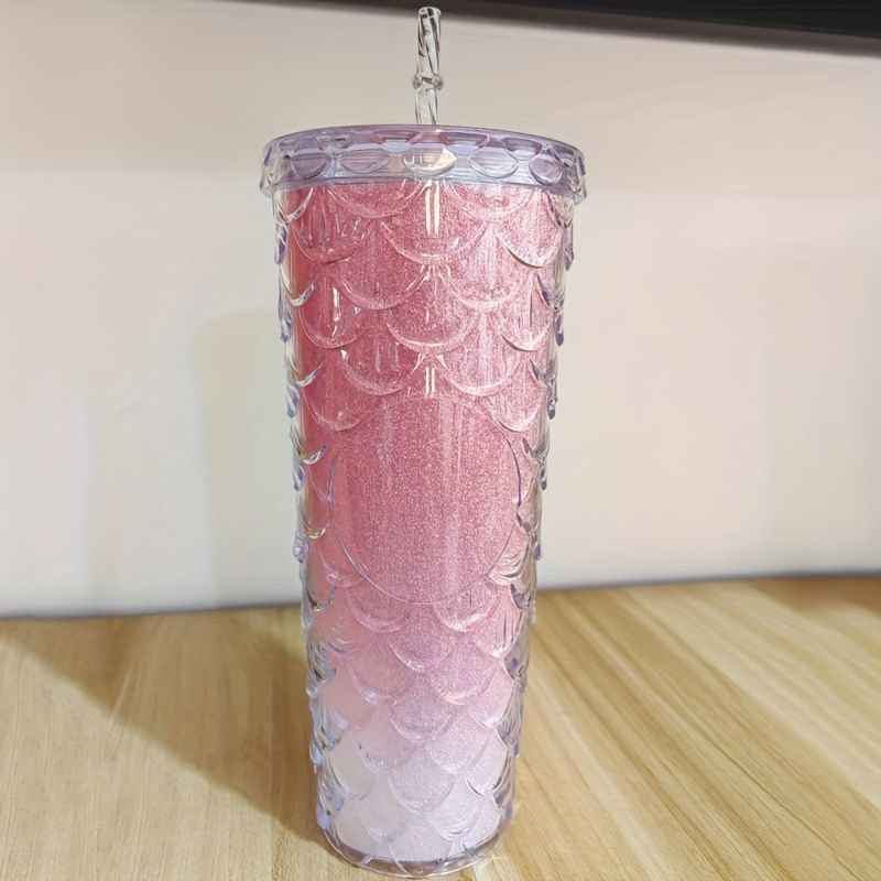 Чаша Mermaid Scales Cup – блестяща чаша с релеф и сламка (710 мл)