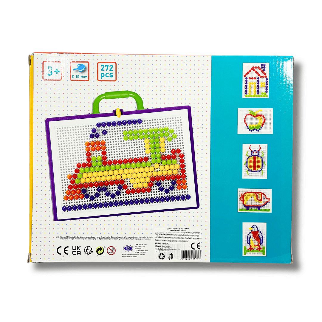 Креативен комплект Монтесори мозайка в куфарче – 272 цветни пинчета