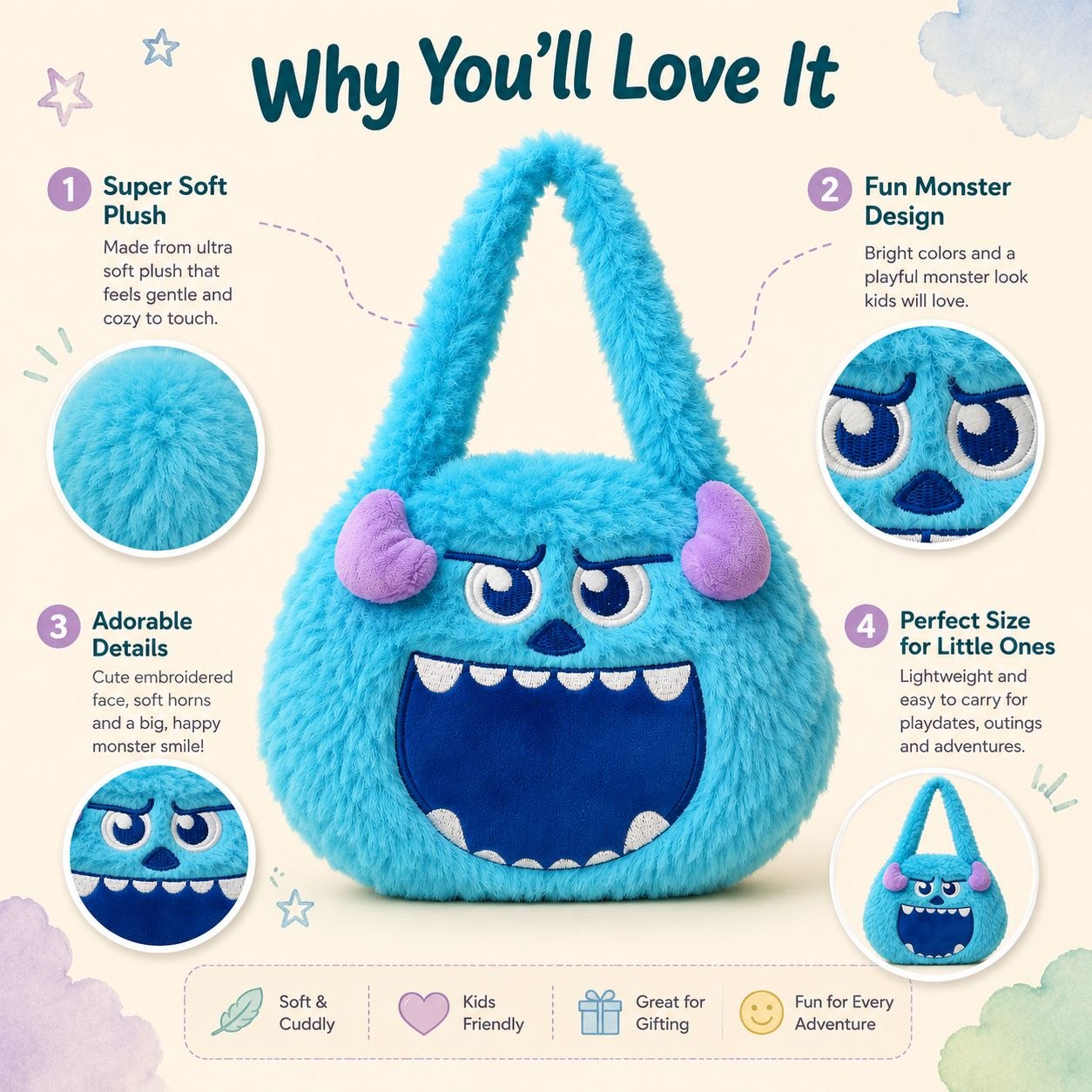 Пухкава Плюшена Чанта Fluffy Monster Handbag