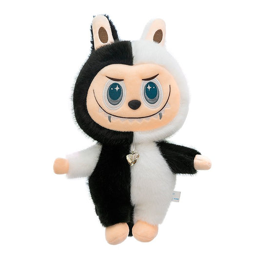 Плюшена играчка Labubu, 25 см (черно-бяла)