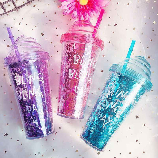 Блестяща чаша с капак и сламка Bling Bling Day