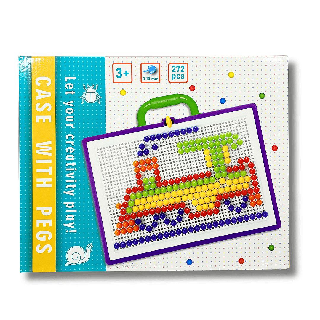 Креативен комплект Монтесори мозайка в куфарче – 272 цветни пинчета