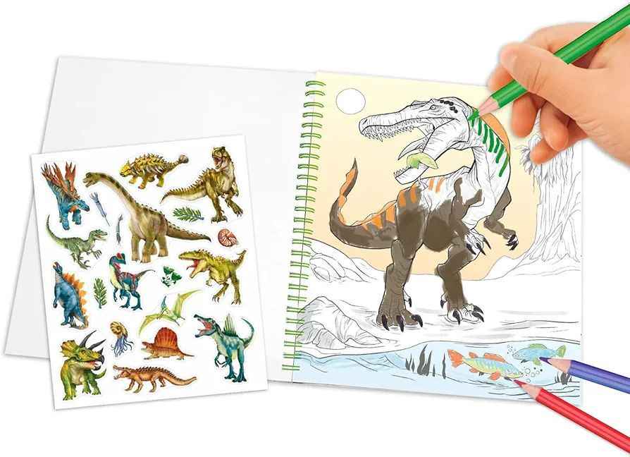 🦖 DINO WORLD – Книжка за оцветяване с пайетено диньо око + стикери