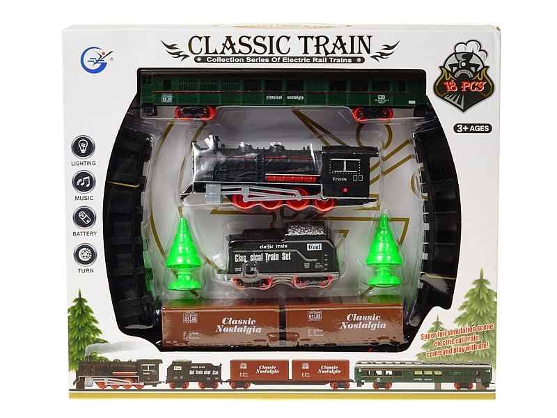 Класически електрически влак – комплект с релси, светлини и звук