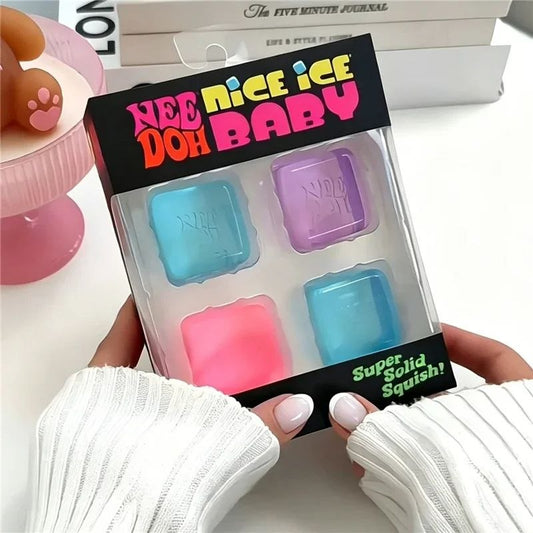 Антистрес играчка Nee Doh Baby в кутия с четири цвята – син, розов, лилав, тюркоаз, с надпис Super Solid Squish