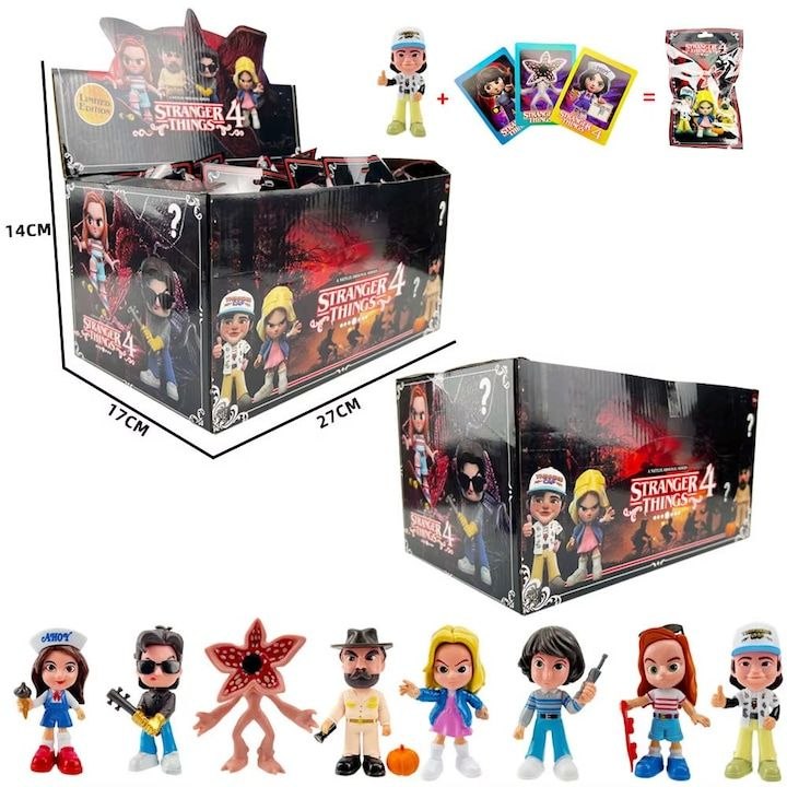 Колекционерски комплект фигурки Stranger Things 4 от Gravitaly, включващ изненадващи кутии (mystery box) с героите Елевън, Дъстин, Майк и Демогоргон.