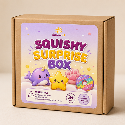 Squishy Surprise Box с плюшени играчки в кутия, подходяща за деца над 3 години, със звезда, единорог и поничка