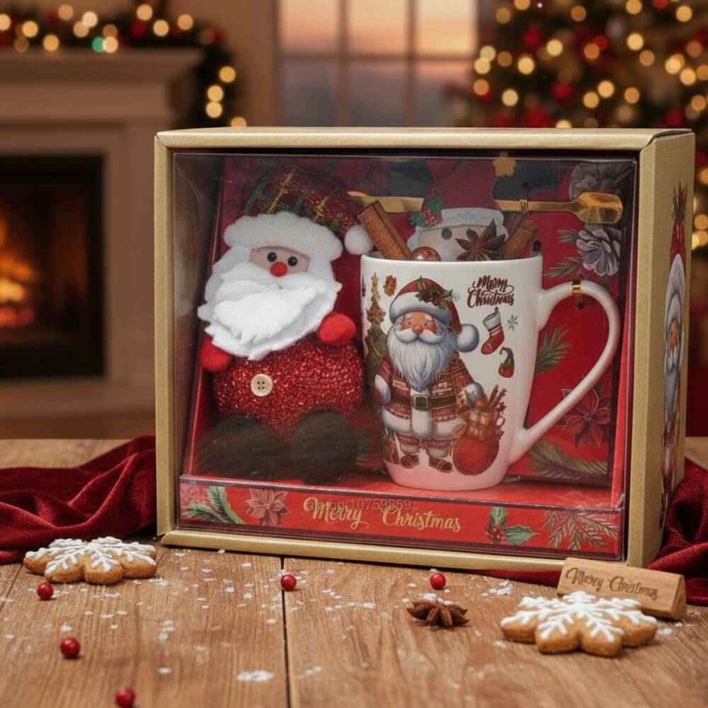 Коледен комплект – чаша с лъжичка и мека играчка