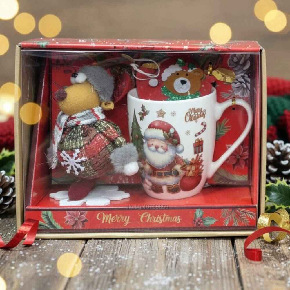 Коледен комплект – чаша с лъжичка и мека играчка