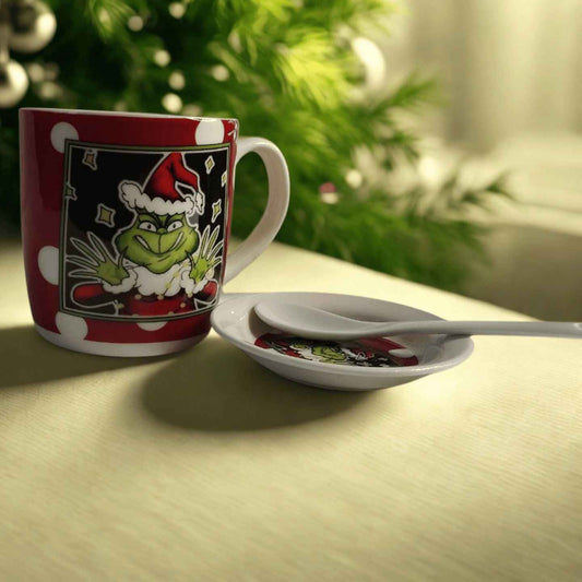 Коледен комплект Grinch – чаша, чинийка и лъжичка